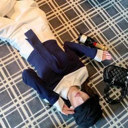 FA55246# 假两件长袖t恤女秋季韩系穿搭百搭polo领上衣 服裝批發女裝批發服飾貨源