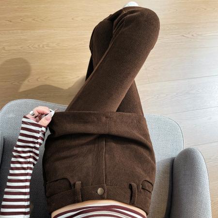 FA55250# 叠穿假两件屁帘灯芯绒休闲裤女春季气质休闲显瘦百搭长裤 服裝批發女裝批發服飾貨源