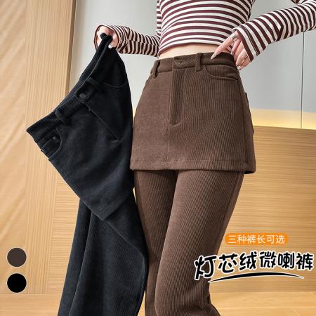 FA55250# 叠穿假两件屁帘灯芯绒休闲裤女春季气质休闲显瘦百搭长裤 服裝批發女裝批發服飾貨源