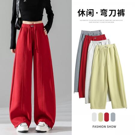 FA55252# 新款春季高腰美式高腰抽绳宽松百搭直筒卫裤休闲阔腿裤女 服裝批發女裝批發服飾貨源