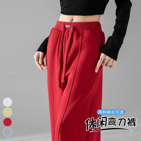 FA55252# 新款春季高腰美式高腰抽绳宽松百搭直筒卫裤休闲阔腿裤女 服裝批發女裝批發服飾貨源