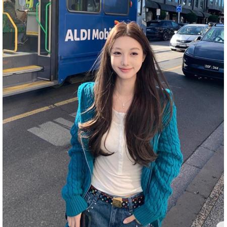 FA55273# 秋冬'慵懒风毛衣开衫外套女连帽早秋麻花针织上衣 服裝批發女裝批發服飾貨源