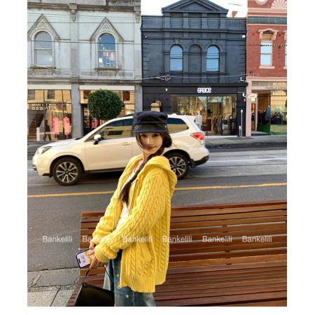 FA55273# 秋冬'慵懒风毛衣开衫外套女连帽早秋麻花针织上衣 服裝批發女裝批發服飾貨源