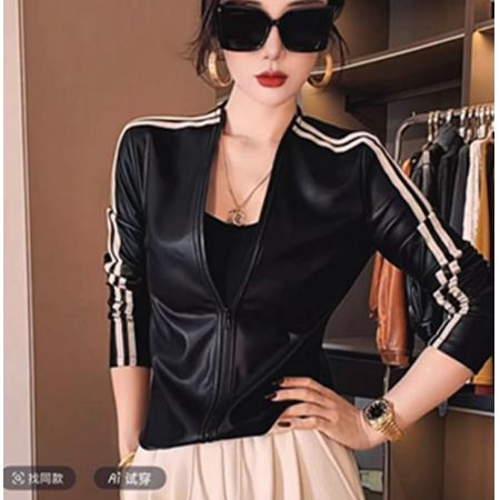 FA55280# 秋冬新款加绒pu皮外套修身显瘦拉链小衫女上衣 服裝批發女裝批發服飾貨源
