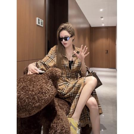 FA55281# alingsong米兰游记黄格纹轻奢裙 服裝批發女裝批發服飾貨源