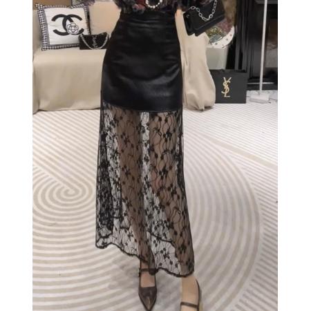 FA55282# 秋冬通勤韩版半身裙高腰蕾丝显瘦勾花气质新款长裙裙子 服裝批發女裝批發服飾貨源