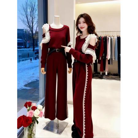 FA55292# 圣诞新年战袍红色针织连衣裙子女装秋冬新款超好看毛衣包臀裙 服裝批發女裝批發服飾貨源