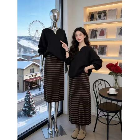 FA55293# 韩系巨好看穿搭一整套新款毛衣连衣裙子女秋冬季长裙两件套装 服裝批發女裝批發服飾貨源