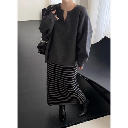 FA55293# 韩系巨好看穿搭一整套新款毛衣连衣裙子女秋冬季长裙两件套装 服裝批發女裝批發服飾貨源