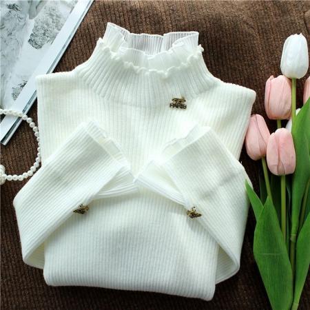 FA55297# 木耳边毛衣女春秋冬新款洋气花边假两件内搭修身加厚针织打底 服裝批發女裝批發服飾貨源