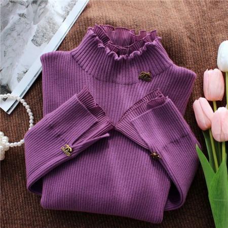 FA55297# 木耳边毛衣女春秋冬新款洋气花边假两件内搭修身加厚针织打底 服裝批發女裝批發服飾貨源