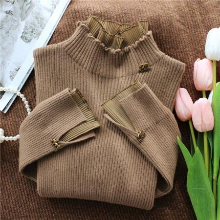 FA55297# 木耳边毛衣女春秋冬新款洋气花边假两件内搭修身加厚针织打底 服裝批發女裝批發服飾貨源