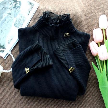 FA55297# 木耳边毛衣女春秋冬新款洋气花边假两件内搭修身加厚针织打底 服裝批發女裝批發服飾貨源