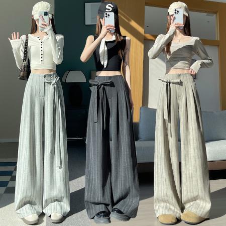 FA55299# 西装阔腿裤女春夏老钱风垂感显瘦宽松裤脚休闲拖地裤子 服裝批發女裝批發服飾貨源