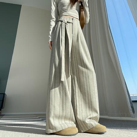 FA55299# 西装阔腿裤女春夏老钱风垂感显瘦宽松裤脚休闲拖地裤子 服裝批發女裝批發服飾貨源