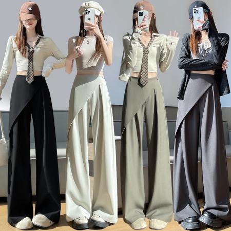 FA55300# 屁帘阔腿裤女春夏新款高腰设计感西装拖地裤直筒休闲裤子 服裝批發女裝批發服飾貨源