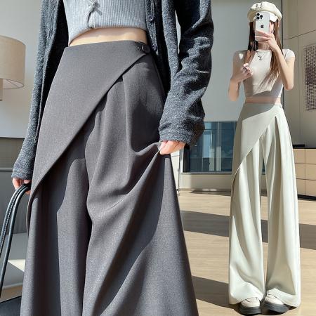 FA55300# 屁帘阔腿裤女春夏新款高腰设计感西装拖地裤直筒休闲裤子 服裝批發女裝批發服飾貨源