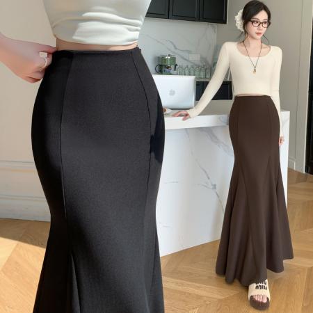 FA55301# 春夏半身裙女弹力百搭鱼尾裙黑色高腰中长裙款半身裙 服裝批發女裝批發服飾貨源