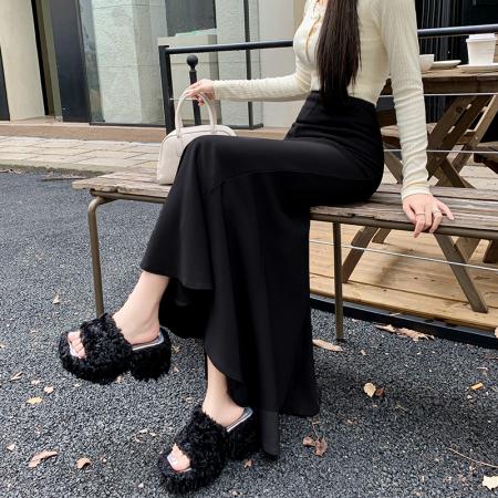 FA55302# 春夏半身裙女弹力百搭鱼尾裙黑色高腰中长款半身裙子 服裝批發女裝批發服飾貨源