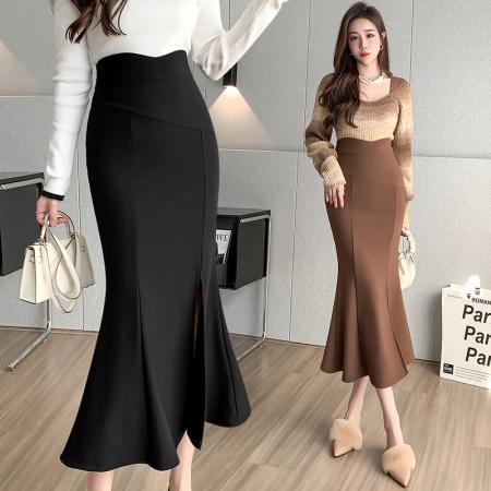 FA55303# 春夏新款半身裙女黑色弹力高腰裙中长款修身鱼尾裙子 服裝批發女裝批發服飾貨源
