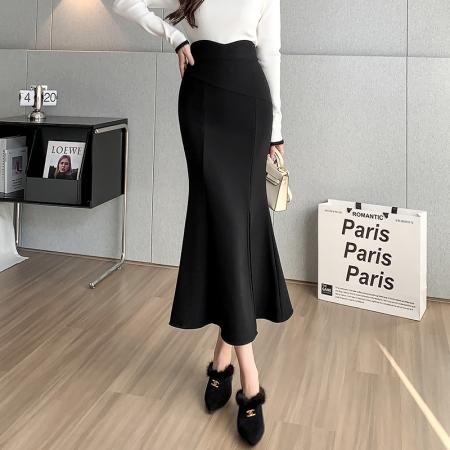 FA55303# 春夏新款半身裙女黑色弹力高腰裙中长款修身鱼尾裙子 服裝批發女裝批發服飾貨源
