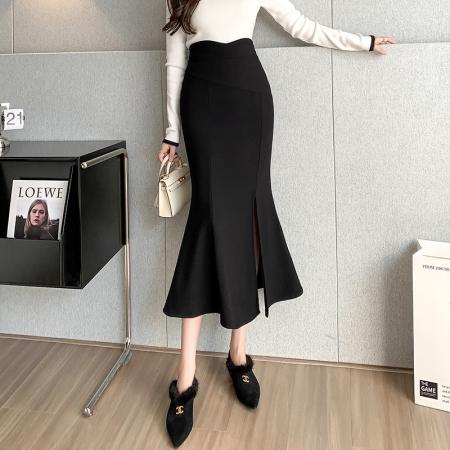 FA55303# 春夏新款半身裙女黑色弹力高腰裙中长款修身鱼尾裙子 服裝批發女裝批發服飾貨源