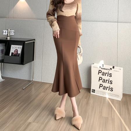 FA55303# 春夏新款半身裙女黑色弹力高腰裙中长款修身鱼尾裙子 服裝批發女裝批發服飾貨源