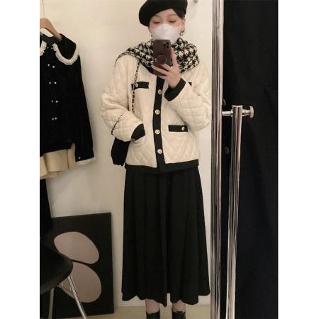 FA55309# 小香风白色菱格棉服女小个子短款夹棉外套 服裝批發女裝批發服飾貨源