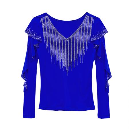 FA55316# 欧洲站春上新V领花边镂空镶钻洋气修身显瘦打底衫女潮 服裝批發女裝批發服飾貨源