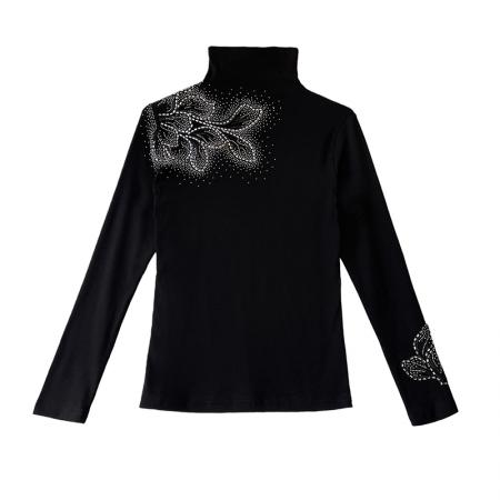 FA55324# 欧洲站秋冬新款高领花边镂空镶钻洋气修身显瘦打底衫女潮 服裝批發女裝批發服飾貨源