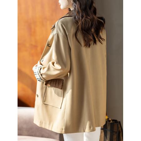 FA55328# 休闲风衣女中长春秋新款拼色宽松显瘦外套 服裝批發女裝批發服飾貨源