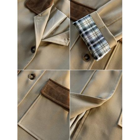 FA55328# 休闲风衣女中长春秋新款拼色宽松显瘦外套 服裝批發女裝批發服飾貨源