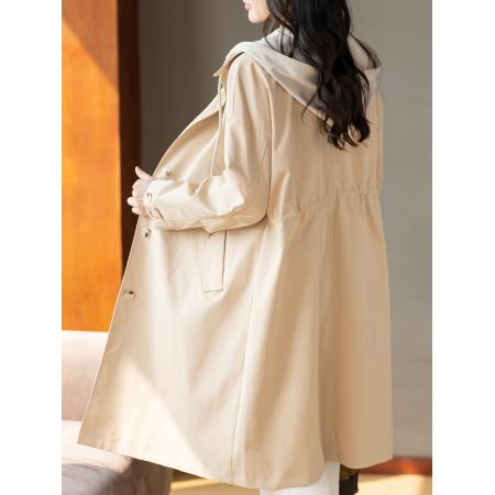 FA55329# 撞色英伦风连帽长款风衣秋冬新款气质大衣外套 服裝批發女裝批發服飾貨源