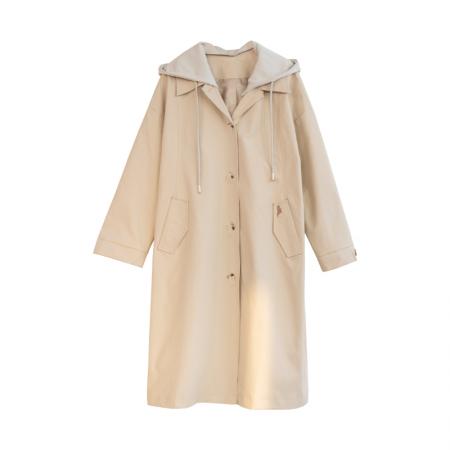 FA55329# 撞色英伦风连帽长款风衣秋冬新款气质大衣外套 服裝批發女裝批發服飾貨源