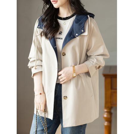 FA55330# 气质宽松连帽短款风衣外套女秋冬高级感大衣上衣 服裝批發女裝批發服飾貨源