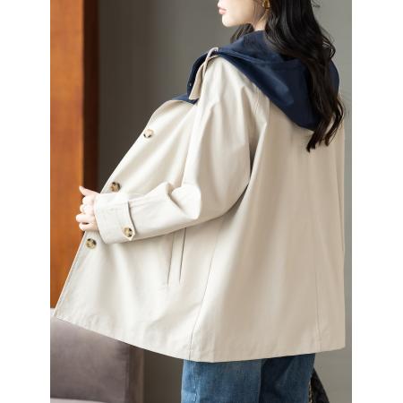 FA55330# 气质宽松连帽短款风衣外套女秋冬高级感大衣上衣 服裝批發女裝批發服飾貨源