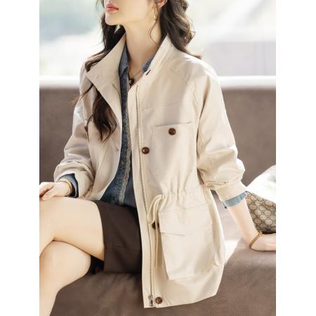 FA55331# 春秋季新款宽松百搭风衣外套韩系休闲大衣 服裝批發女裝批發服飾貨源