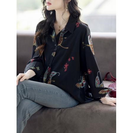 FA55332# 重工刺绣宽松衬衫春季通勤百搭棉质衬衣女 服裝批發女裝批發服飾貨源