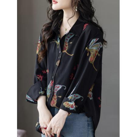 FA55332# 重工刺绣宽松衬衫春季通勤百搭棉质衬衣女 服裝批發女裝批發服飾貨源