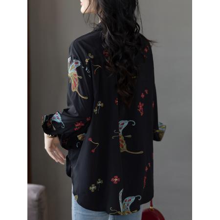 FA55332# 重工刺绣宽松衬衫春季通勤百搭棉质衬衣女 服裝批發女裝批發服飾貨源