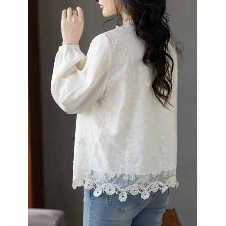 FA55334# 春季国风蕾丝绣花打底衬衫轻奢减龄洋气上衣 服裝批發女裝批發服飾貨源