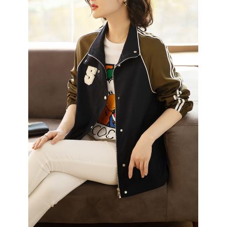 FA55337# 春季新款撞色拼接棒球服外套休闲运动夹克 服裝批發女裝批發服飾貨源