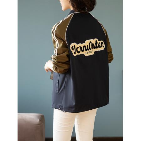 FA55337# 春季新款撞色拼接棒球服外套休闲运动夹克 服裝批發女裝批發服飾貨源