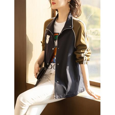 FA55337# 春季新款撞色拼接棒球服外套休闲运动夹克 服裝批發女裝批發服飾貨源