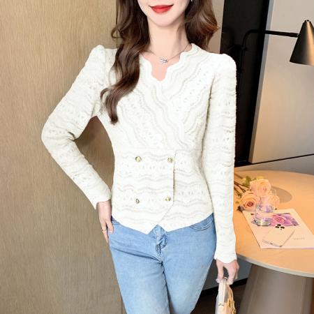 FA55350# 法式V领加绒加厚蕾丝衬衫女洋气修身百搭T恤打底衫潮 服裝批發女裝批發服飾貨源