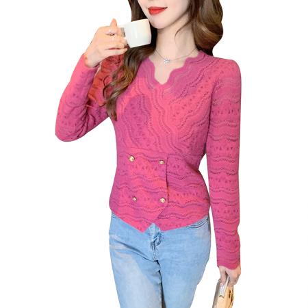 FA55350# 法式V领加绒加厚蕾丝衬衫女洋气修身百搭T恤打底衫潮 服裝批發女裝批發服飾貨源