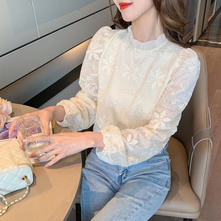 FA55351# 蕾丝衬衫女装洋气小众淑女雪纺宽松洋气时尚小衫长袖上衣 服裝批發女裝批發服飾貨源