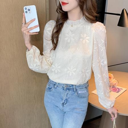 FA55351# 蕾丝衬衫女装洋气小众淑女雪纺宽松洋气时尚小衫长袖上衣 服裝批發女裝批發服飾貨源