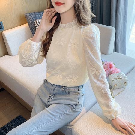 FA55351# 蕾丝衬衫女装洋气小众淑女雪纺宽松洋气时尚小衫长袖上衣 服裝批發女裝批發服飾貨源