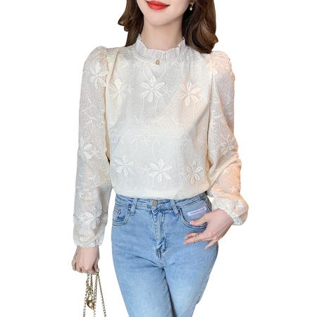 FA55351# 蕾丝衬衫女装洋气小众淑女雪纺宽松洋气时尚小衫长袖上衣 服裝批發女裝批發服飾貨源